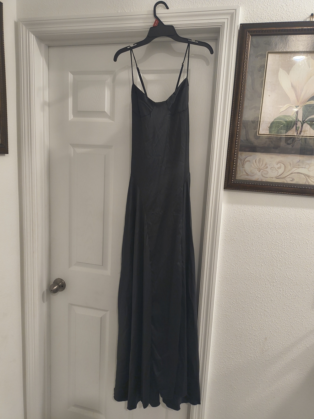 Women's Black Slip Maxi Dress with Spaghetti Straps